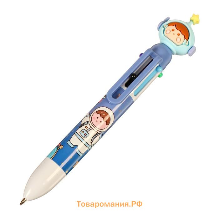 Ручка шариковая 6-цветная "Космонавт", 0,5мм, штрихкод на штуке, микс