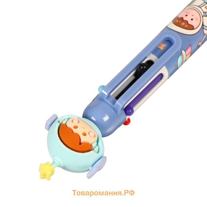 Ручка шариковая 6-цветная "Космонавт", 0,5мм, штрихкод на штуке, микс
