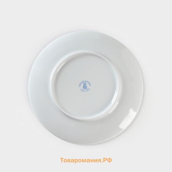 Тарелка фарфоровая «Зимний лес», d=20 см, цвет белый