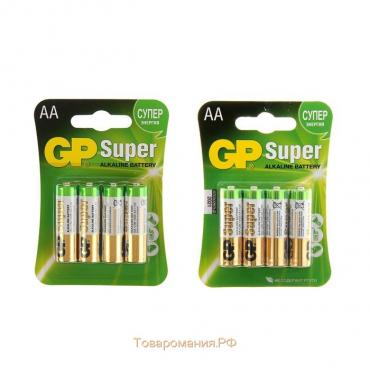 Батарейка алкалиновая GP Super, AA, LR6-4BL, 1.5В, блистер, 4 шт.