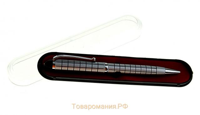 Ручка подарочная, шариковая, поворотная, в пластиковом футляре, серебристая, "Шотландка"