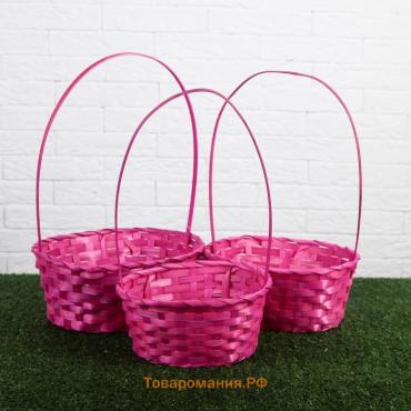 Набор корзин плетеных, бамбук, 22х18x10/34, 24х19x10/36, 27х21x10/38см, 3шт. Розовый