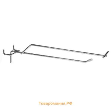 Крючок одинарный с ценникодержателем для металлической перфорированной панели, d=5 мм, L=15 см, шаг 25 мм, цвет хром