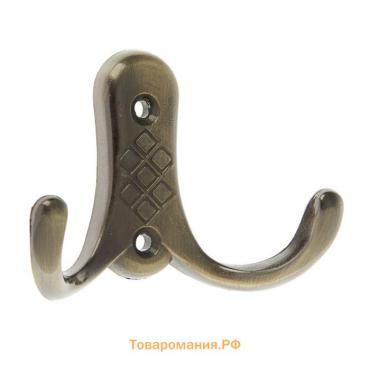 Крючок мебельный ТУНДРА TKd=024, двухрожковый, бронза