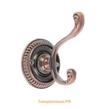 Крючок мебельный ТУНДРА TKd=013, двухрожковый, медь