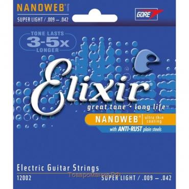 Струны для электрогитары Elixir 12002 NANOWEB, Super Light, 9-42