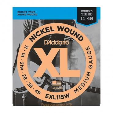 Струны для электрогитары D`Addario EXL115W XL NICKEL WOUND  Blues/Jazz Rock 3rd Wound