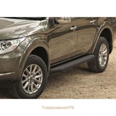 Пороги на автомобиль "Premium-Black" Rival для Mitsubishi L200 IV 2006-2019 2018-н.в., 193 см, 2 шт., алюминий, A193ALB.4003.1