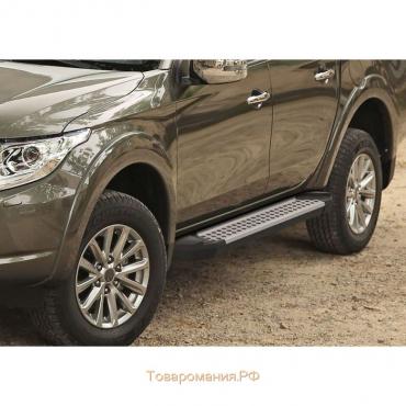 Пороги на автомобиль "Bmw-Style круг" Rival для Mitsubishi L200 IV 2006-2019 2018-н.в., 193 см, 2 шт., алюминий, D193AL.4003.1