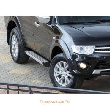 Пороги на автомобиль "Silver" Rival для Mitsubishi Pajero Sport II 2008-2016, 173 см, 2 шт., алюминий, F173AL.4003.1