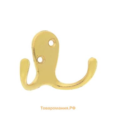 Крючок мебельный ТУНДРА TKd=026, двухрожковый, золото