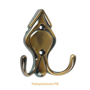 Крючок мебельный ТУНДРА TKd=025, двухрожковый, бронза