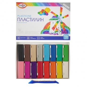 Пластилин 16 цветов 320 г, Гамма "Классический", со стеком, картонная упаковка 281034