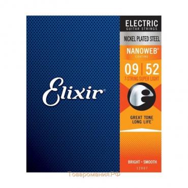 Струны для 7-струнной электрогитары Elixir 12007 NANOWEB никелир. сталь, Super Light 9-52