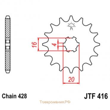 Звезда ведущая JTF416-14, F416-14, JT sprockets, цепь 428, 14 зубьев