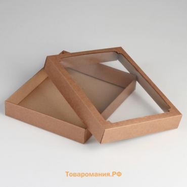 Коробка сборная, крышка - дно, с окном, крафт, 26×21×4 см