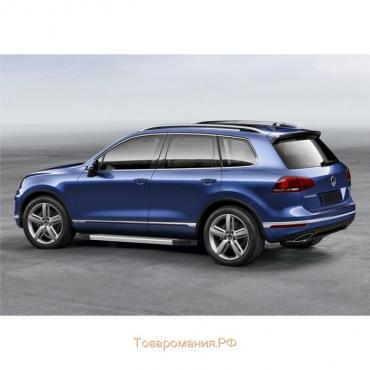 Пороги на автомобиль "Silver" Rival для Volkswagen Touareg II рестайлинг (R-Line) 2014-2018, 193 см, 2 шт., алюминий, F193AL.5801.4