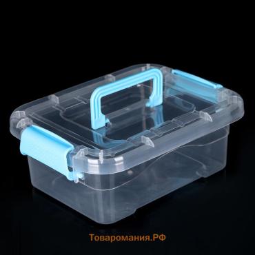 Контейнер для хранения, крышка с ручкой на защёлке, 1.4 л, 20×15×7.5 см, прозрачный корпус, голубая ручка