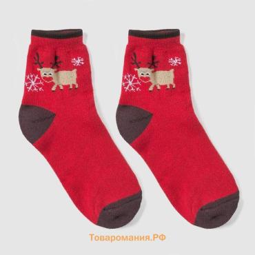 Носки женские новогодние махровые, цвет красный, размер 25