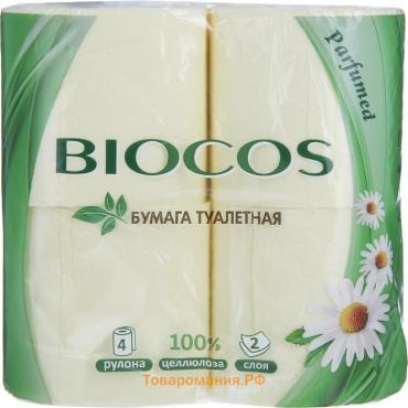 Туалетная бумага BioCos с ароматом ромашки, 2 слоя, 4 рулона в упаковке