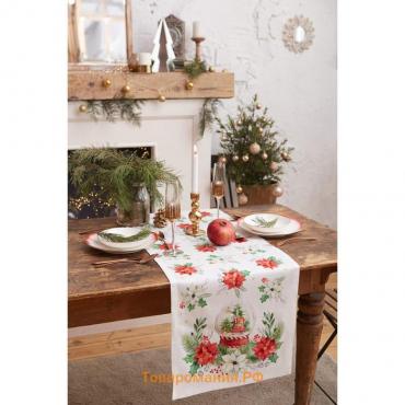 Новый год. Дорожка на стол новогодняя Christmas red flowers 40*147 см, 100% хл, саржа 190гр/м2