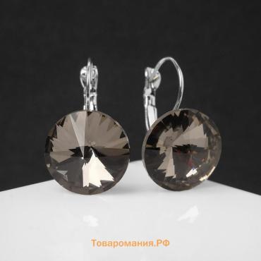 Серьги со стразами «Яркая классика», серые в серебре, d=1.6 см