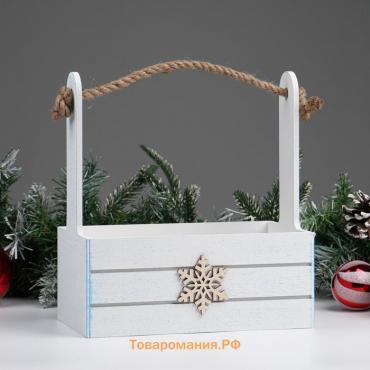 Кашпо деревянное «Снежинка», белый, для подарков, цветов, 25×15×30 см