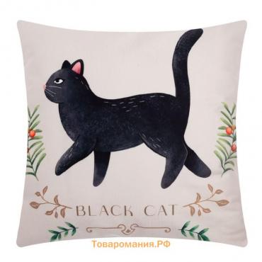 Хэллоуин. Чехол на подушку  "Black cat" 40х40 см, 100% п/э, велюр