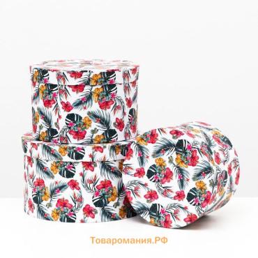 Набор круглых коробок 3 в 1 «Разноцветные цветы», 25.5×15 - 19×13.5 см