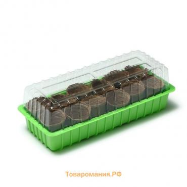 Мини-парник: 36 × 13 × 12 см, торфяной горшок 6,5 × 6,5 см, 12 шт., Greengo