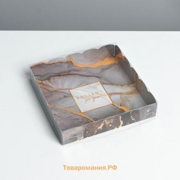 Коробка для печенья, кондитерская упаковка с PVC крышкой, «Мрамор», 15 х 15 х 3 см