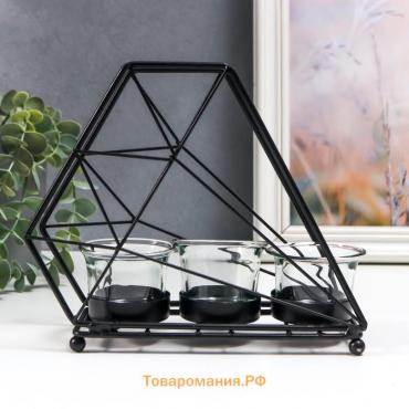 Подсвечник на 3 свечи «Лофт. Трапеция», металл, стекло, чёрный, 21×7×18 см