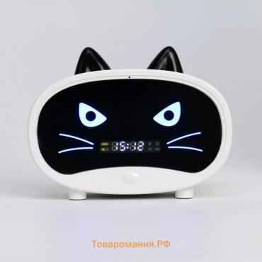 Часы - будильник электронные "Кошка" настольные: колонка, bluetooth, tf-карта, 11.5 см, USB