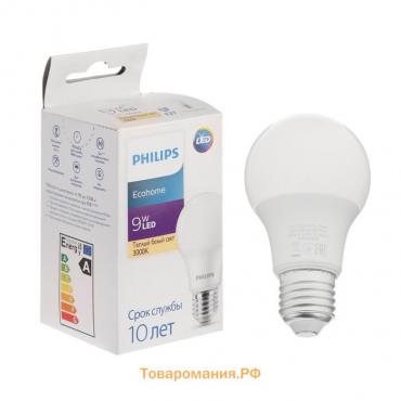 Лампа светодиодная Philips Ecohome Bulb 830, E27, 9 Вт, 3000 К, 680 Лм, груша