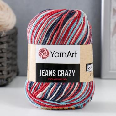 Пряжа "Jeans crazy" 55% хлопок, 45% акрил 160м/50гр (7208 алый-бирю)