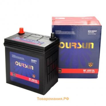 Аккумулятор OURSUN JIS MF 40B19L, 38 Ah, 330 A, 196x128x222, обратная полярность