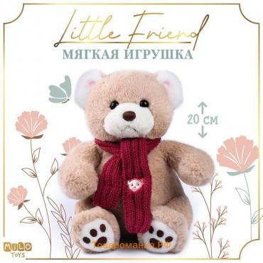 Мягкая игрушка на новый год Little Friend, мишка с розовыми шарфом, 20 см