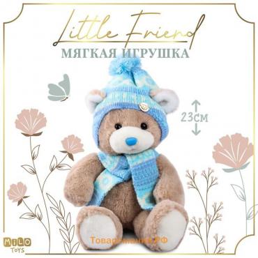 Мягкая игрушка на новый год Little Friend, мишка в шапке и шарфе, цвет голубой , 23 см